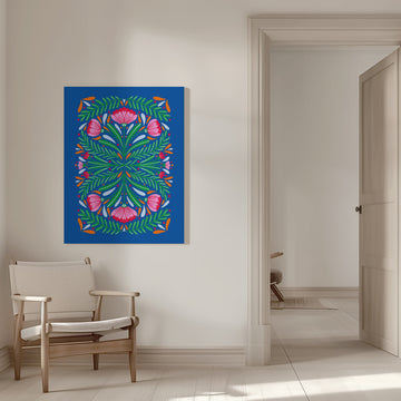 Colorful Floral Symmetry | Canvas - Room Interior 1
