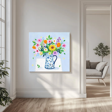 The Blue and White Jug and Bouquet | Canvas - Room Interior 1