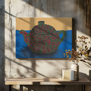 Green Floral Teapot Still Life | Canvas - Room Interior 2