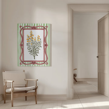 Yellow Flowers Striped Frame | Canvas - Room Interior 1