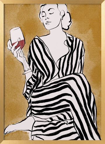 Striped Serenity With Wine | Poster - Gold Frame Interior