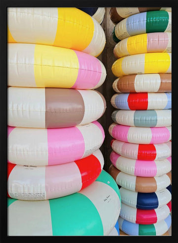 Colorful Stacked Pool Rings | Poster - Black Metal Frame Interior