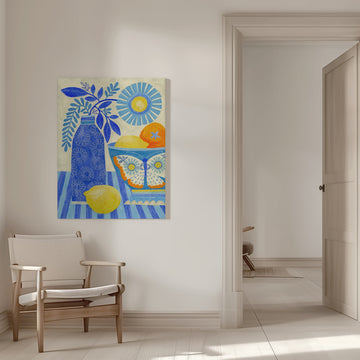 Blue Citrus Still Life | Canvas - Room Interior 1