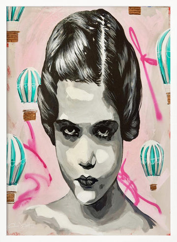 Urban Girl Pink Balloons | Poster - White Frame Interior