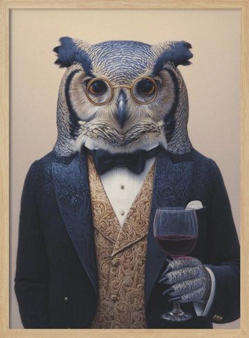 Sophisticated Owl Gentleman | Poster - Wood Frame Interior