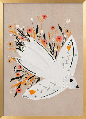 Peaceful Floral Dove | Poster - Gold Frame Interior