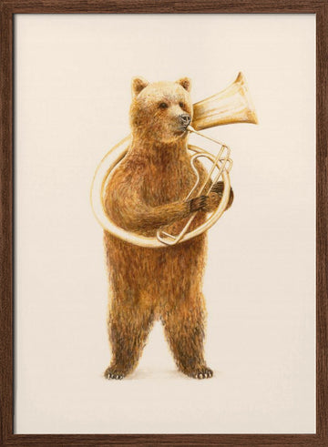 Whimsical Tuba Bear | Poster - Walnut Frame Interior