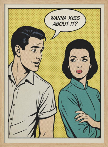 Retro Kiss Proposal | Poster - Wood Frame Interior