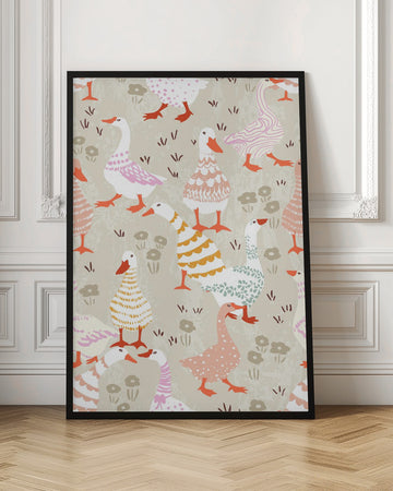 Playful Pastel Geese | Poster - Room Interior 1