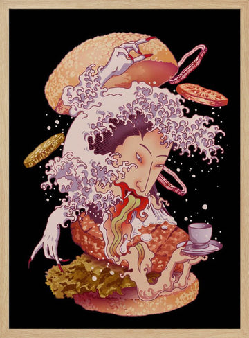 Ukiyo-e Burger Monster | Poster - Wood Frame Interior