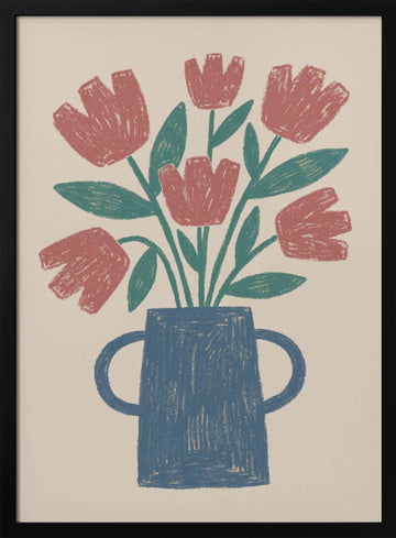 Rustic Tulips in Vase | Poster - Black Metal Frame Interior