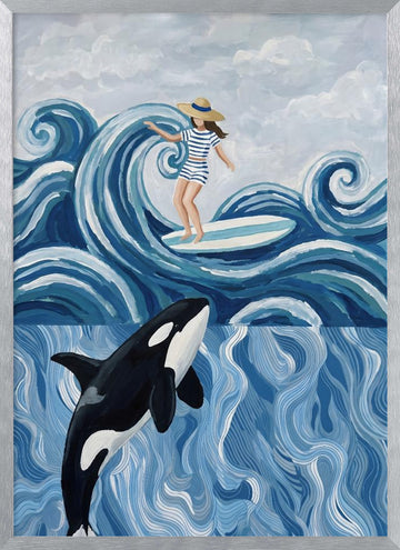 Surfer Girl and Orca | Poster - Silver Frame Interior