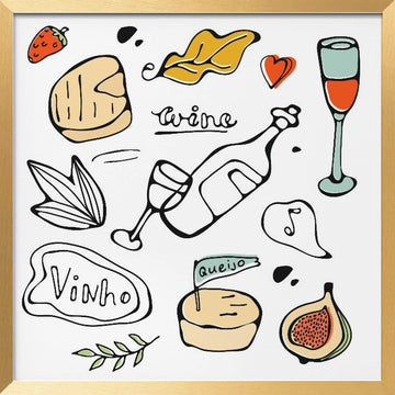 Wine and Food Sketches | Poster - Gold Frame Interior