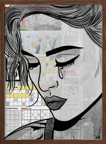 Melancholy Newspaper Woman | Poster - Walnut Frame Interior