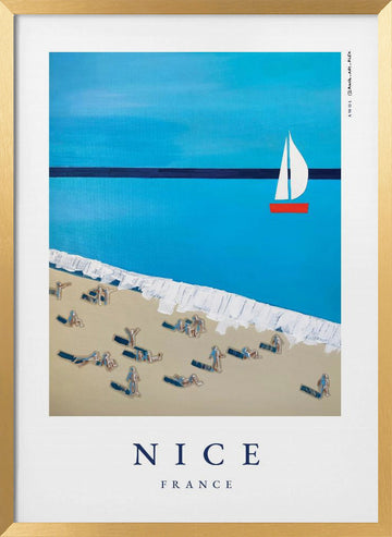 Nice Beach Day Sailboat | Poster - Gold Frame Interior