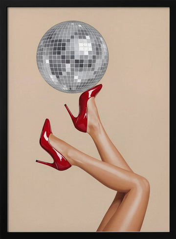 Red Heels Disco Ball | Poster - Black Metal Frame Interior