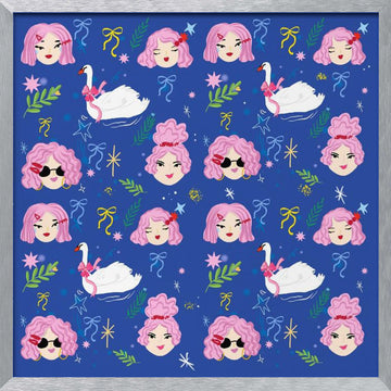 Whimsical Girls Swans Pattern | Poster - Silver Frame Interior