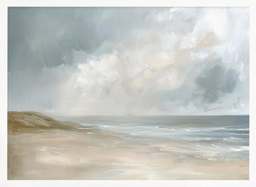 Misty Beach Morning | Poster - White Frame Interior