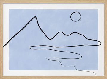 Minimalist Mountain Lake Sun | Poster - Wood Frame Interior