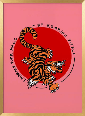 Roaring Fierce Tiger | Poster - Gold Frame Interior