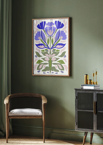 Blue Floral Folk Art | Poster - Room Interior 2