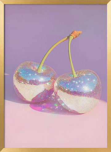 Sparkling Disco Cherries | Poster - Gold Frame Interior