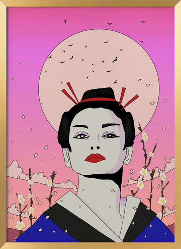 Serene Geisha Moon | Poster - Gold Frame Interior
