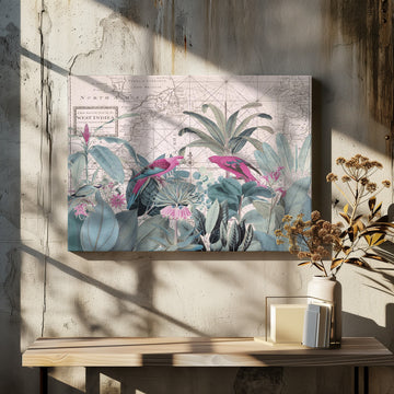 Tropical Map Parrots | Canvas - Room Interior 2