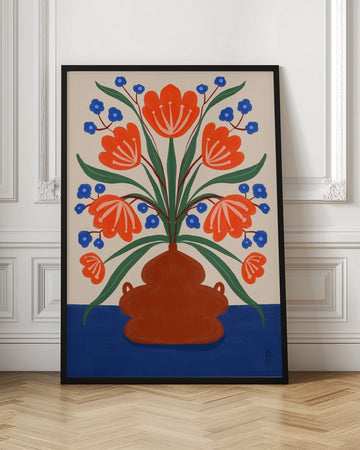Vibrant Floral Terracotta Vase | Poster - Room Interior 1
