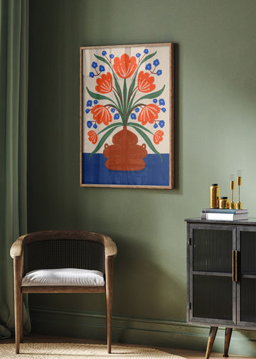 Vibrant Floral Terracotta Vase | Poster - Room Interior 2
