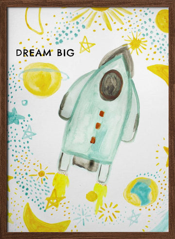 Dream Big Rocket | Poster - Walnut Frame Interior