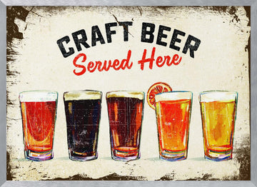 Craft Beer Served Here Bar Sign | Poster - Silver Frame Interior