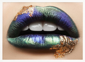 Iridescent Gold Lips | Poster - White Frame Interior