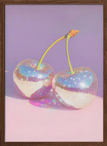 Sparkling Disco Cherries | Poster - Walnut Frame Interior