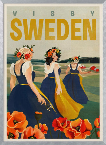 Visby Sweden Flower Girls | Poster - Silver Frame Interior