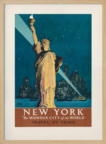 New York, the Wonder City of the World Travel By Train (1927) Poster By Adolph Treidler | Poster - Wood Frame Interior