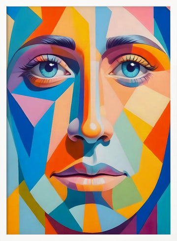 Vibrant Geometric Portrait | Poster - White Frame Interior