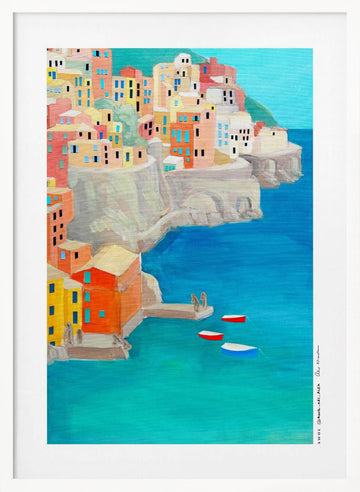 Colorful Coastal Village | Poster - White Frame Interior