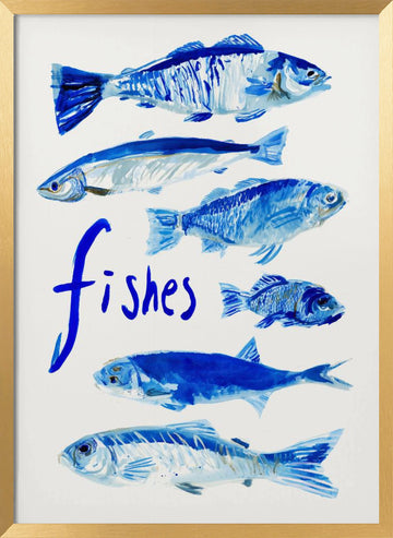 Painted Blue Fishes | Poster - Gold Frame Interior
