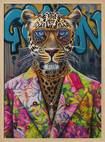 Stylish Leopard Graffiti | Poster - Wood Frame Interior