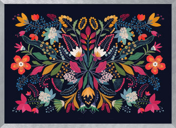 Vibrant Folk Floral Design | Poster - Silver Frame Interior