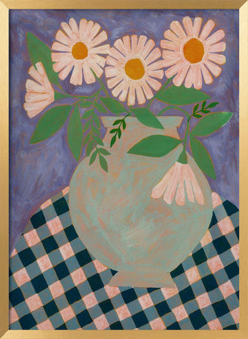 Daisies in Purple Vase | Poster - Gold Frame Interior