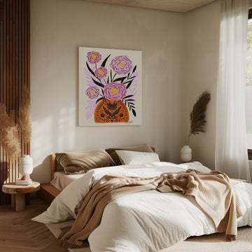 Vibrant Folk Floral Vase | Canvas - Room Interior 2