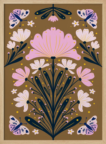 Symmetrical Butterfly Garden | Poster - Wood Frame Interior