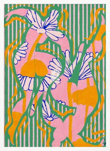 Vibrant Striped Daisies | Poster - White Frame Interior