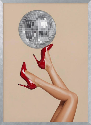 Red Heels Disco Ball | Poster - Silver Frame Interior