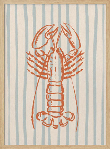 Coastal Striped Lobster | Poster - Wood Frame Interior
