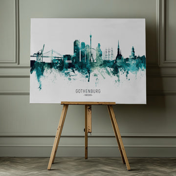 Gothenburg Watercolor Skyline | Canvas - Room Interior 1