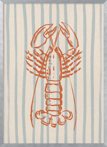 Coastal Striped Lobster | Poster - Silver Frame Interior