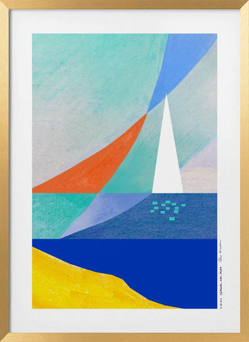 Geometric Ocean Sailboat | Poster - Gold Frame Interior